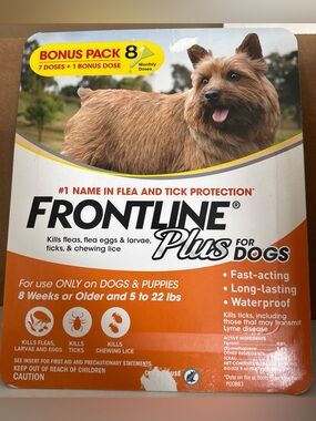 Frontline Plus for Small Dogs 5-22 lbs - 8 Doses Flea & Tick Treatment
